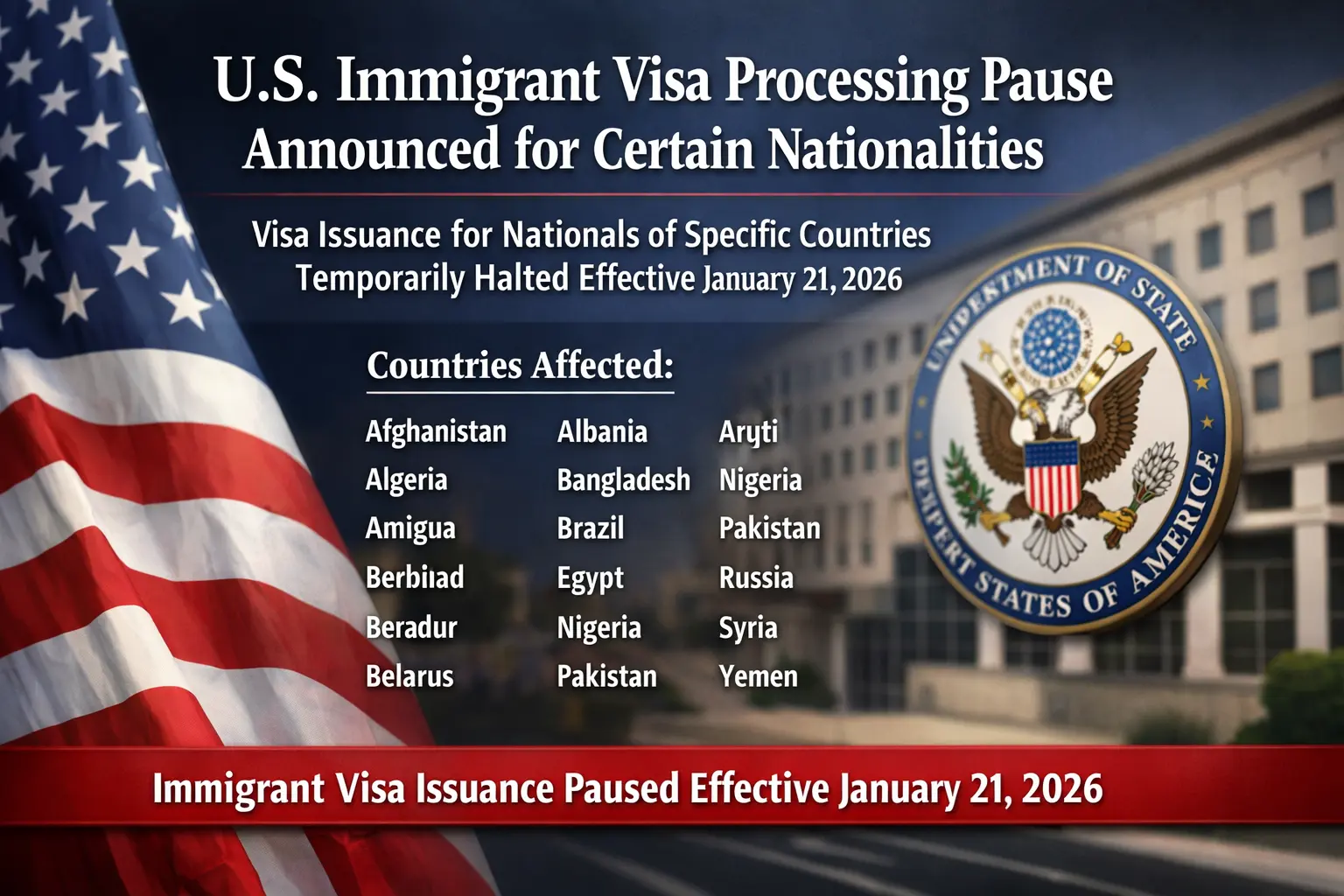 US Immigrant Visa Processing Pause Announced for Certain Nationalities